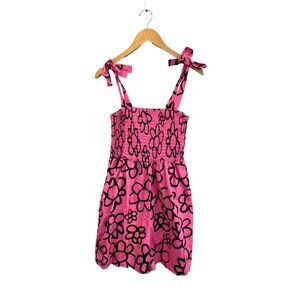 Lazy Oaf Flower Scribble Playsuit Romper Size US 10 Pink Black Smocked Pockets